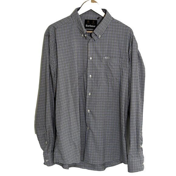 Men's Barbour Shirt Size XL Tailored Fit Button Down Brown Blue Check Plaid - Picture 1 of 10